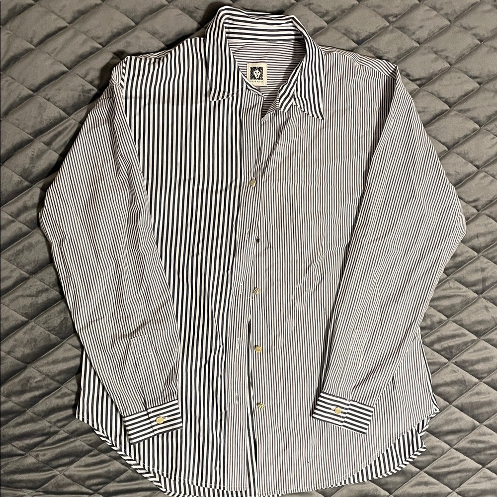 Anne Klein Women's Black and White Striped Button Down Shirt